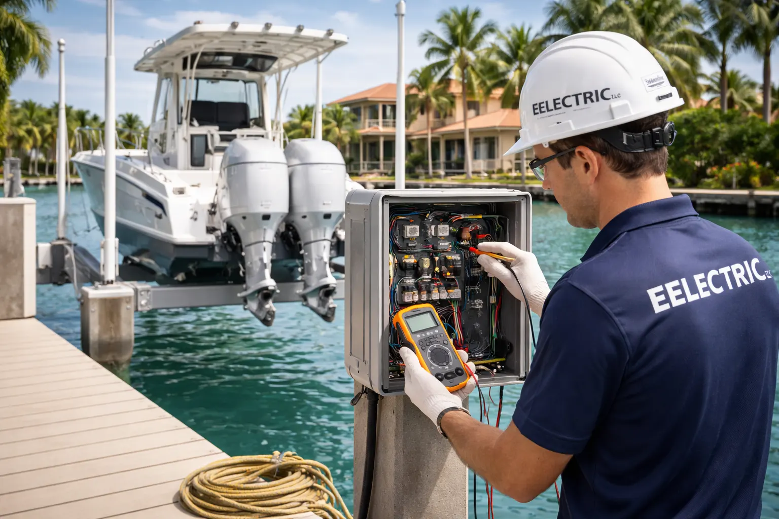 Boat lift wiring and marine electrical service by EELECTRIC LLC in Miami