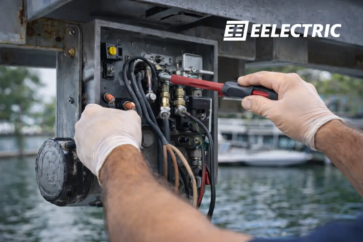 Boat lift and waterfront electrical project completed by EELECTRIC LLC in South Florida